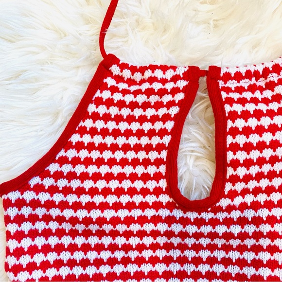 ZARA KNIT RED WHITE HALTER CROP TOP - Picture 9 of 10